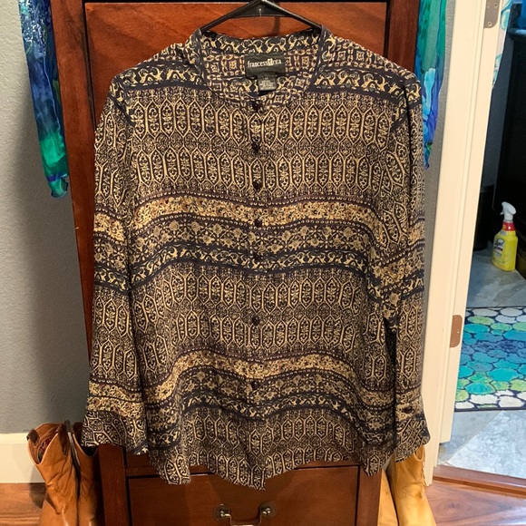 Francess Erita Size 14 Black Brown Green Dressy Work Wear 100%Silk Worn Once - Picture 1 of 4